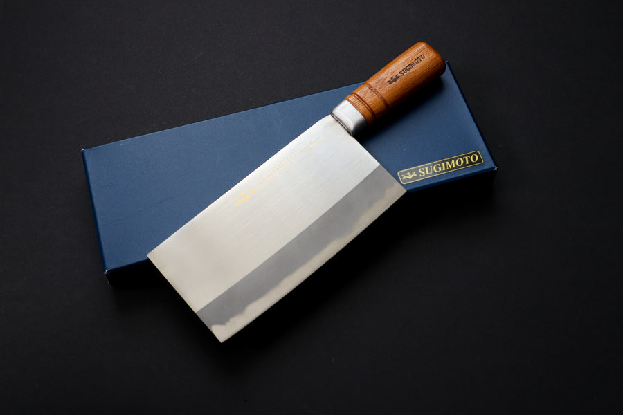 SUGIMOTO STAINLESS CLEAVER 190MM NATURAL WOOD HANDLE