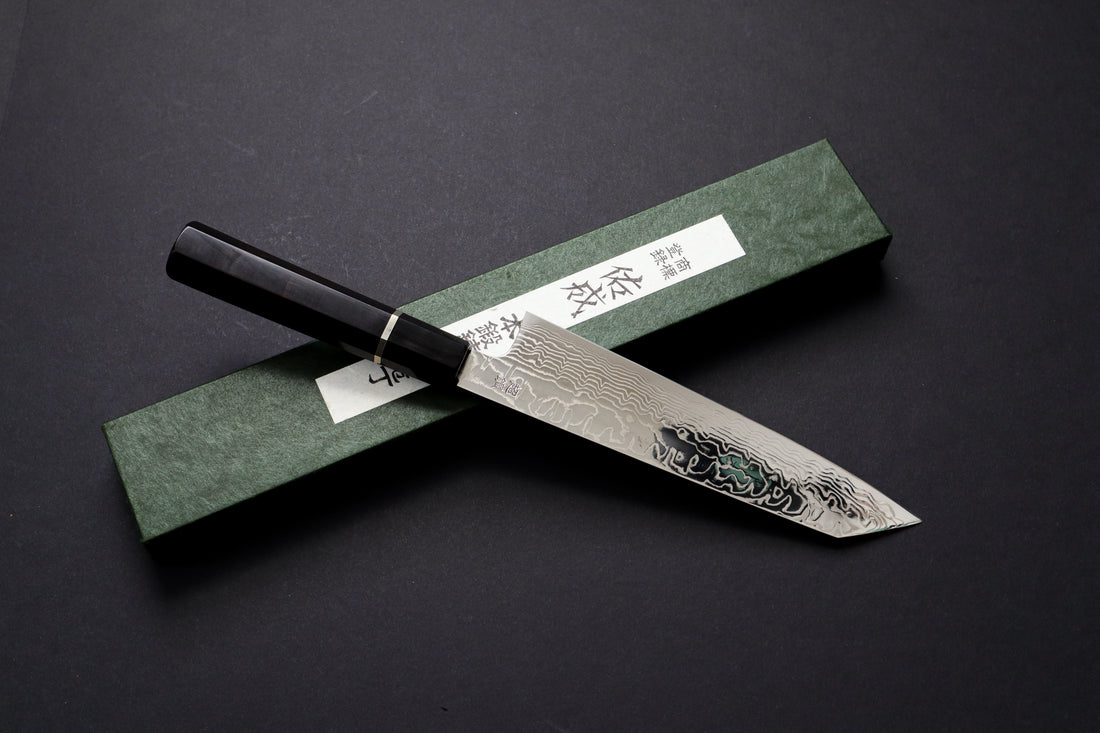 SUKENARI ZDP189 MIRROR DAMASCUS KIRITSUKE GYUTO 210MM SILVER INLAY EBONY HANDLE