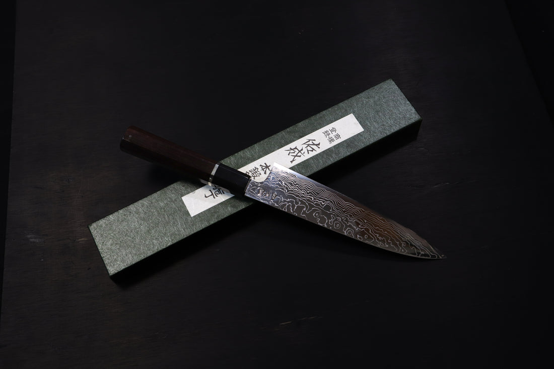 SUKENARI R2/SG2 MIRROR DAMASCUS GYUTO 210MM SILVER INLAY EBONY HANDLE