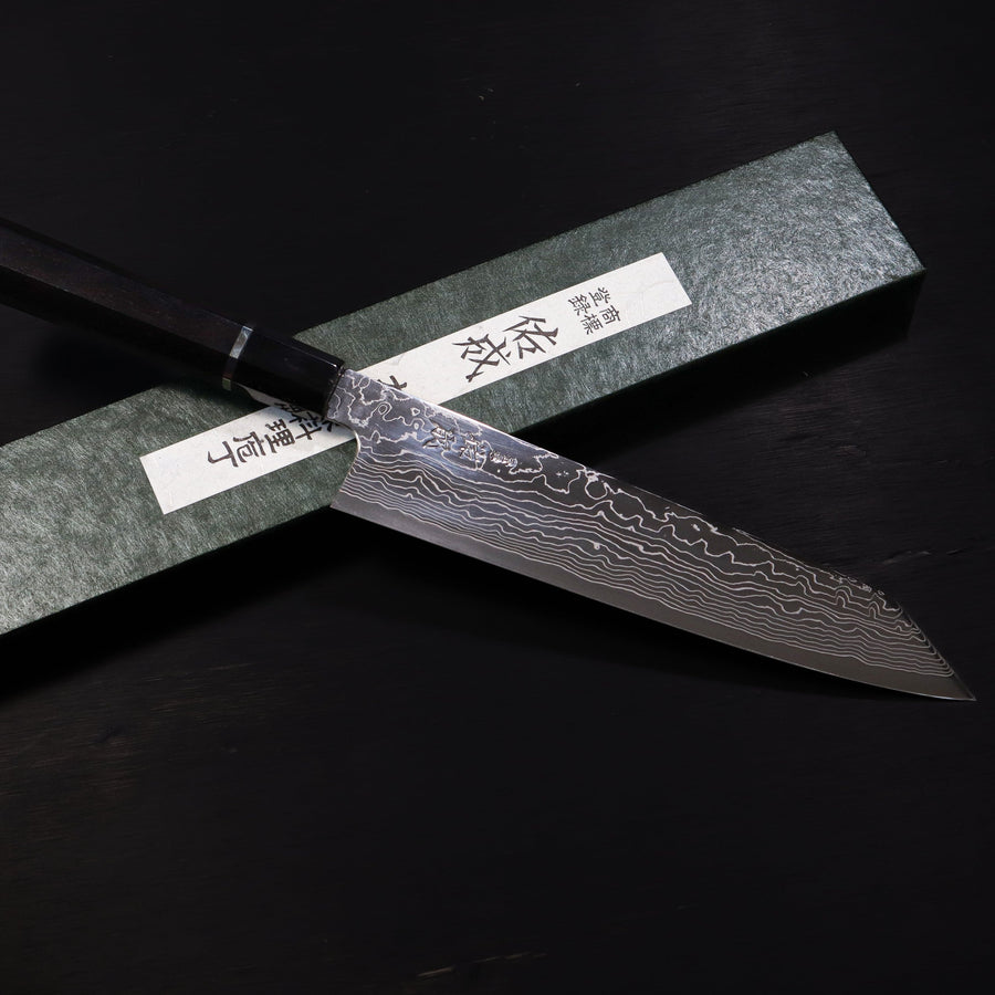 SUKENARI R2/SG2 MIRROR DAMASCUS KIRITSUKE GYUTO 240MM SILVER INLAY EBONY HANDLE